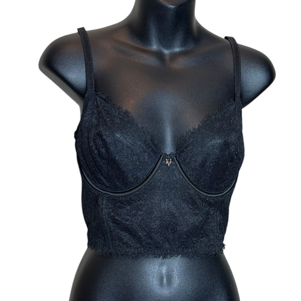 Victoria’s Secret 34DD unlined Demi black lace goth underwire bustier Whimsigoth